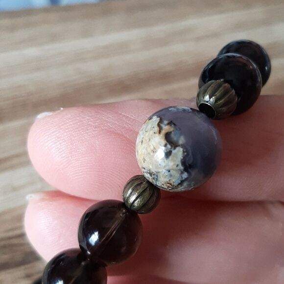 Purple Chalcedony & Smoky Quartz Beaded Stretch Bracelet - Picture 5 of 7